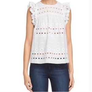 Kate Spade white Eyelet Ruffle top size M